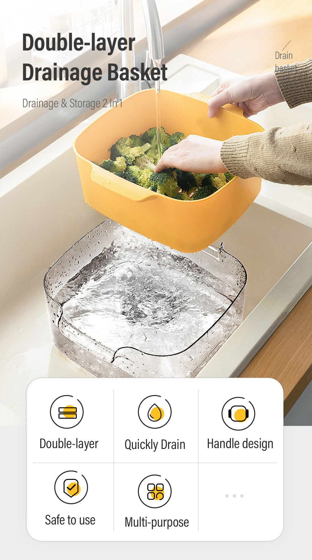 Double-layer Drainage Basket Fruit Vegetable Strainer-1